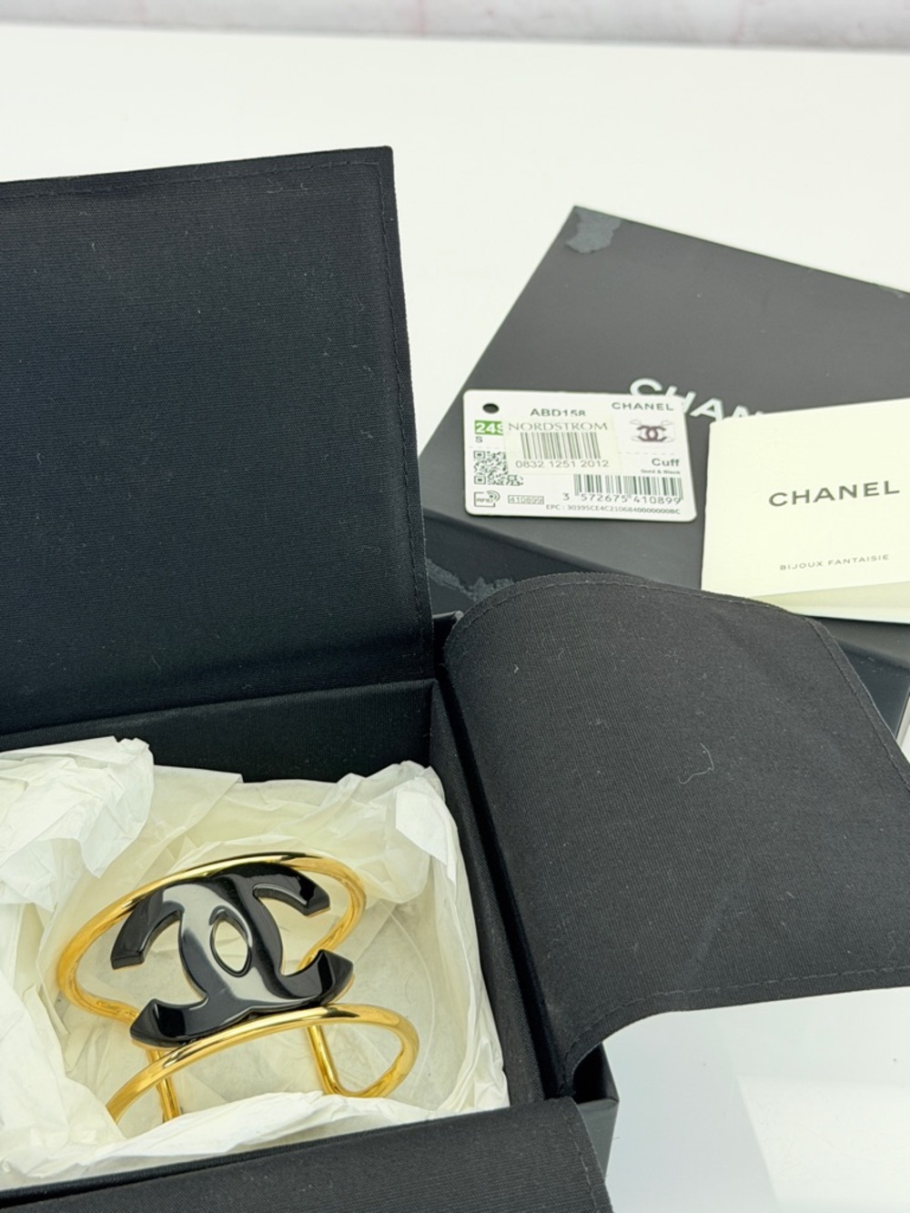 CHANEL Cuff Coco Mark Black and Gold Double C Logo Cuff Bracelet - Picture 10 of 10